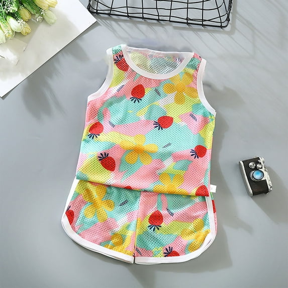 naisibaby Summer Boys Top Shorts Sports Suit, Kids Summer Thin Mesh Breathable Sleeveless Two-piece Set Pink 6T