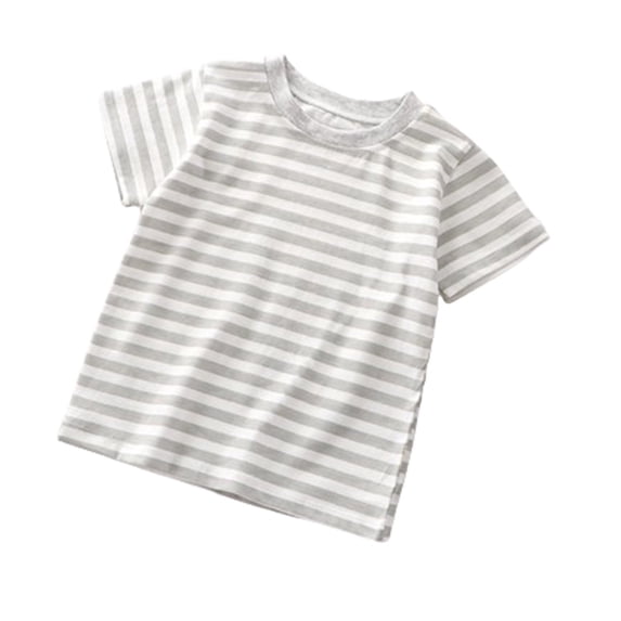 naisibaby Summer Girls Boys Round Neck Short Sleeve, Kids Unisex Striped Printed T-Shirt Top T-Shirt Gray 4 T