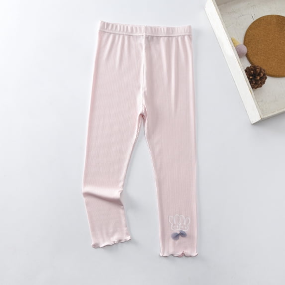 naisibaby Summer Girls Casual Pants, Capris Cute Printed Elastic Thin Children's Pants Pink 4-5T