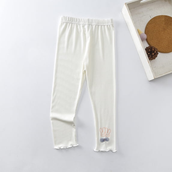 naisibaby Summer Girls Casual Pants, Capris Cute Printed Elastic Thin Children's Pants White 4-5T