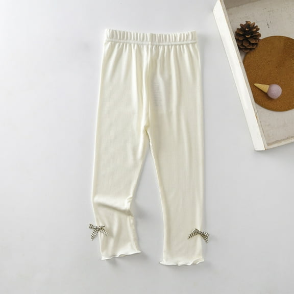 naisibaby Summer Girls Casual Pants, Capris Cute Printed Elastic Thin Children's Pants White 8-9T