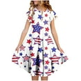 thumbnail image 1 of naisibaby Summer Girls Fashion Independence Day Printed Dress, Kids Ruffled Short Sleeve Round-Neck Dress White 140, 1 of 5