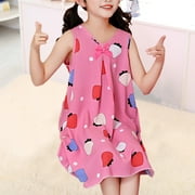 naisibaby Summer Girls Nightgowns Sleepwear, Sleeveless Printed Daily Casual Pajamas Dress Watermelon Red 4T