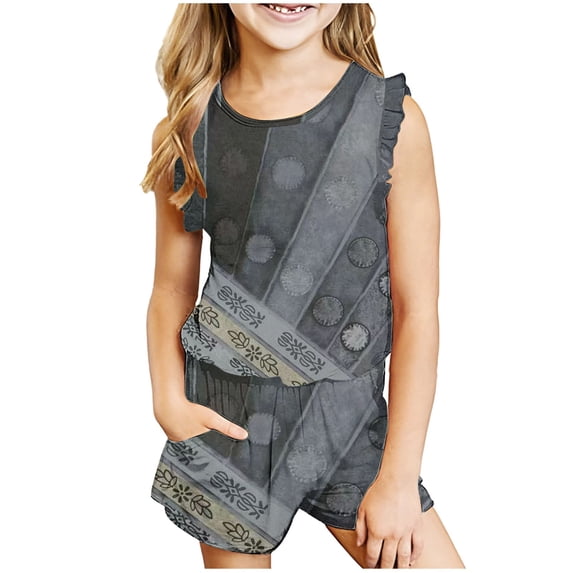 naisibaby Summer Kids Girls Fashion Printed Casual Suits, Childrens Crew Neck Sleeveless Tops Shorts Sets Black 100