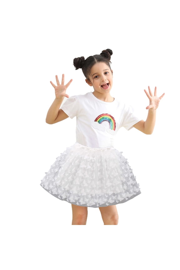 Summer Kids Girls New Westernized Style Skirt, Big Children's Mesh Lace Embroidered Yarn Skirt White 8-9 T