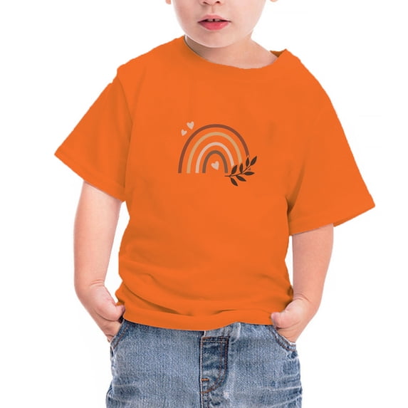 naisibaby Summer Kids Unisex Orange Printed Short Sleeve Top, Boys Girls Round Neck Cotton T-Shirt Orange 100