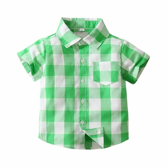 naisibaby Summer Toddler Baby Boy Hawaiian Casual Beach T-Shirt, Kids Lattice Short-sleeved Shirt Top With Pocket Green 2-3T