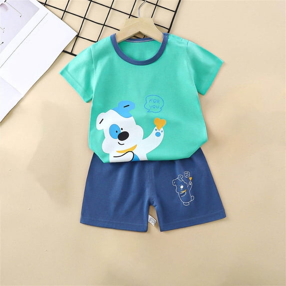 naisibaby Summer Toddler Baby Boys Girls Cute Casual Outfits, Kids Printed Short Sleeve Shorts Cotton Suit Green 3-4 T