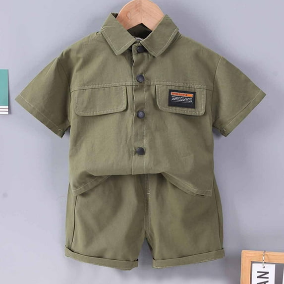 naisibaby Summer Toddler Baby Boys Solid Color Casual Set, Kids Short Sleeve Shorts Two-piece Suit Green 18-24 Months