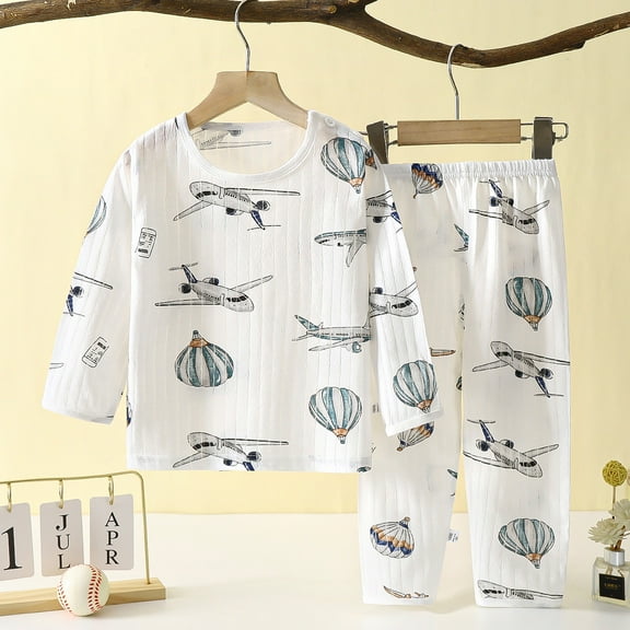 naisibaby Summer Toddler Baby Girls Boys Casual Pajamas Set, Kids Long Sleeve Thin Air-conditioned Clothing Home Suit White 18-24 Months