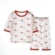 naisibaby Summer Toddler Baby Girls Boys Casual Printed Pajamas Set, Kids Three Quarter Sleeve Thin Air-conditioned Clothing Home Suit White 2T