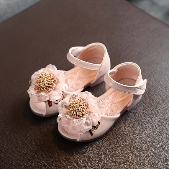 naisibaby Summer Toddler Baby Girls Lace Floral Shoes, Kids Party Princess Leather Shoes Sandals Pink 4 T