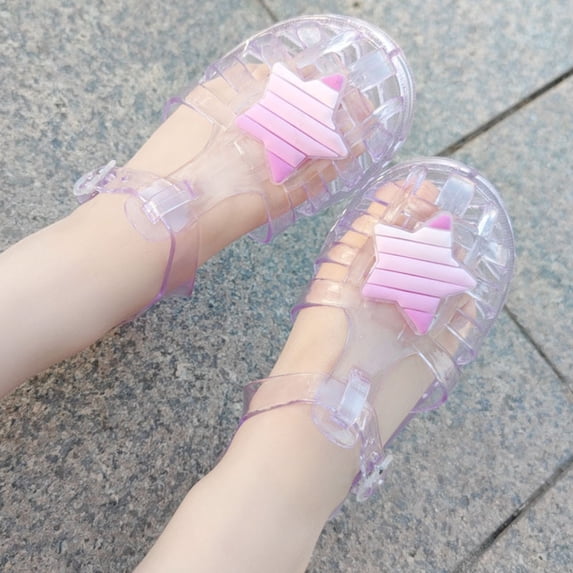 naisibaby Summer Toddler Girls Cute Fruit Jelly Colors Shoes, Kids Hollow Out Non-slip Soft Sole Beach Roman Sandals Purple 2-3T