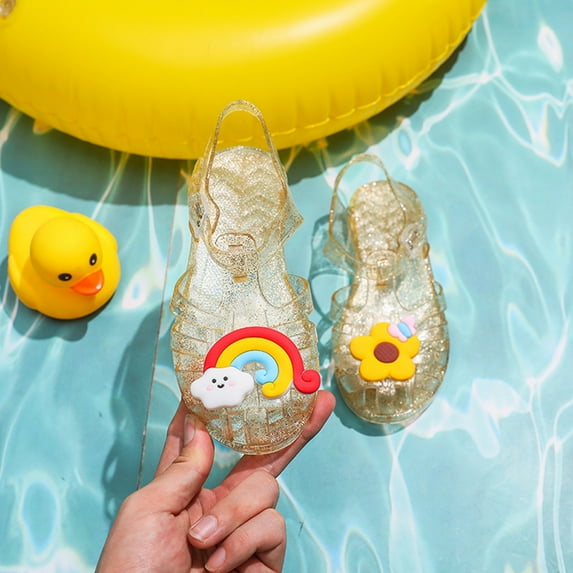 naisibaby Summer Toddler Girls Cute Fruit Jelly Colors Shoes, Kids Hollow Out Non-slip Soft Sole Beach Roman Sandals Yellow 7T