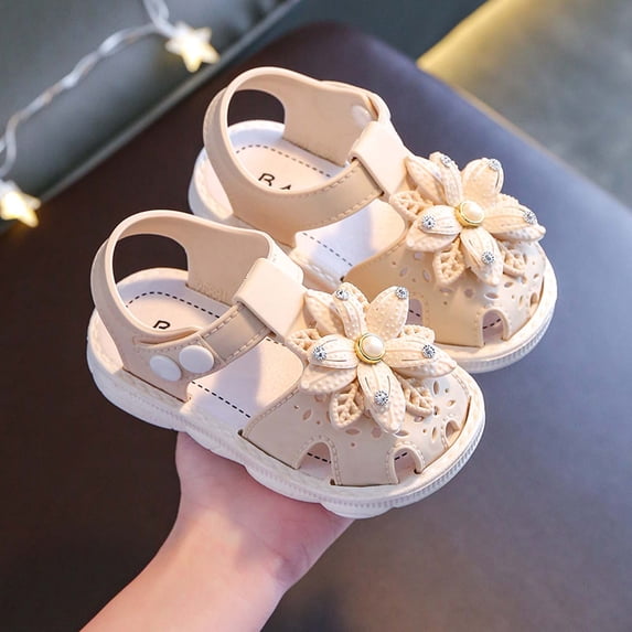 naisibaby Toddler Baby Girls Bow Open Toe Sandals, Kids Soft Sole Cute Princess Shoes Beige 2 T