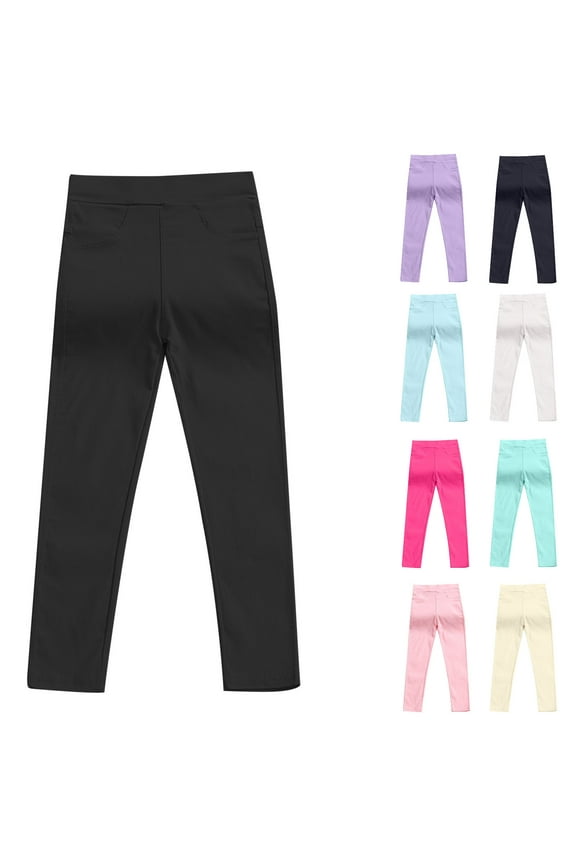 Toddler Baby Girls Candy Color Solid Color Leggings, Kids Tight Casual Pants Black 6-7T