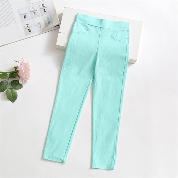 naisibaby Toddler Baby Girls Candy Color Solid Color Leggings, Kids Tight Casual Pants Mint Green 7-8T