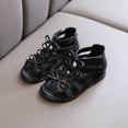 thumbnail image 1 of naisibaby Toddler Baby Girls Cute Solid Color Shoes, Kids Bow Hollow Out Non-slip Soft Sole Beach Roman Sandals Black 8-9 T, 1 of 5