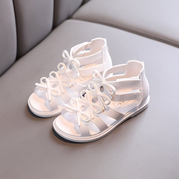 naisibaby Toddler Baby Girls Cute Solid Color Shoes, Kids Bow Hollow Out Non-slip Soft Sole Beach Roman Sandals White 9 T
