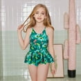 thumbnail image 1 of naisibaby Toddler Baby Girls Fashion Cute Flower Printed Swimwear, Kids Bikini Ruffles One-piece Swimsuit Green 5-6T, 1 of 9