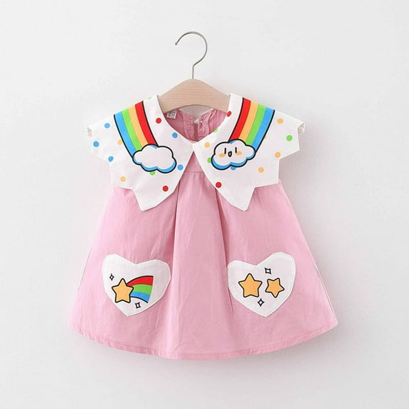 naisibaby Toddler Baby Girls Summer Cute Printed Skirt, Strap Sleeveless Cotton Dress Pink 6-12 Months