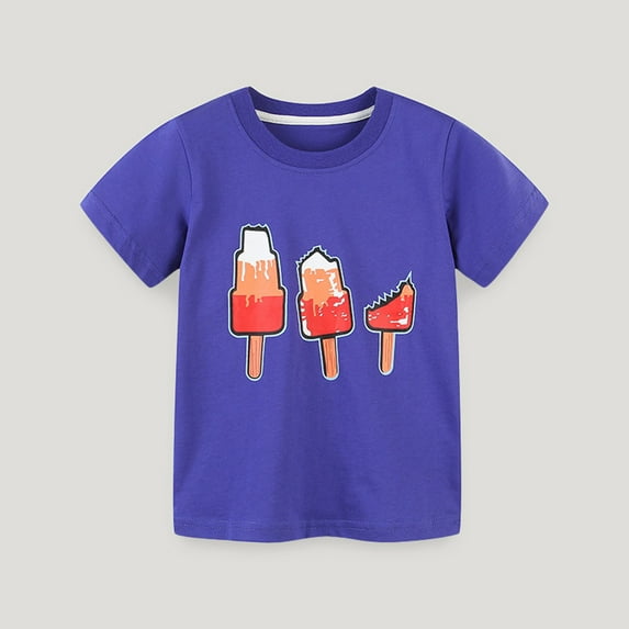 naisibaby Toddler Boys Crewneck Short Sleeve, Summer Printed Kids Tops Cotton Daily Casual Tees Purple 5T