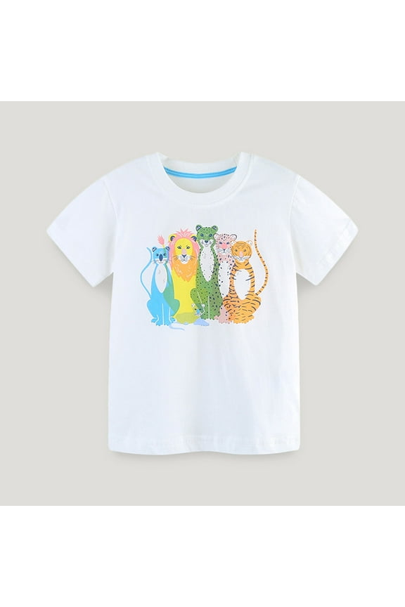 Toddler Boys Crewneck Short Sleeve, Summer Printed Kids Tops Cotton Daily Casual Tees White 4T