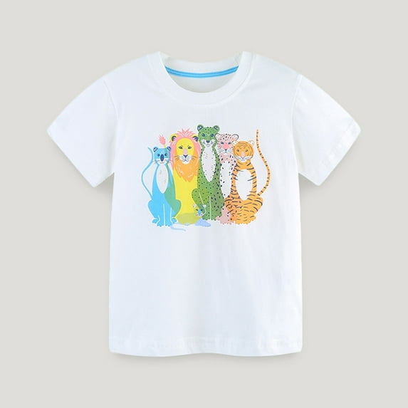 naisibaby Toddler Boys Crewneck Short Sleeve, Summer Printed Kids Tops Cotton Daily Casual Tees White 7T