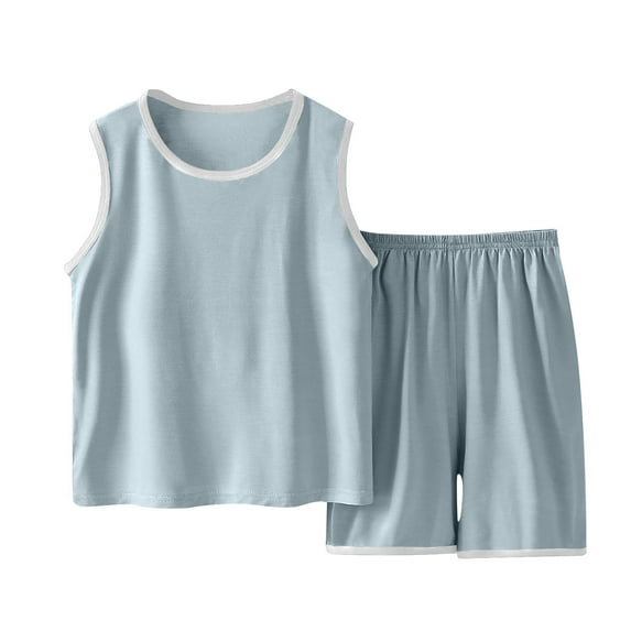 naisibaby Toddler Boys Girls Crew Neck Outfits, Kids Solid Color Sleeveless T-Shirt Shorts Cotton Unisex Sets Gray 2 T