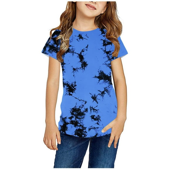 naisibaby Toddler Boys Girls Crew Neck Short Sleeve Top, Kids Unisex Fashion Tie Dye Printed T-Shirt Blue 13-14 T