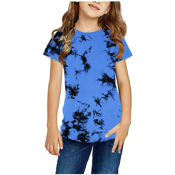 naisibaby Toddler Boys Girls Crew Neck Short Sleeve Top, Kids Unisex Fashion Tie Dye Printed T-Shirt Blue 3-4 T