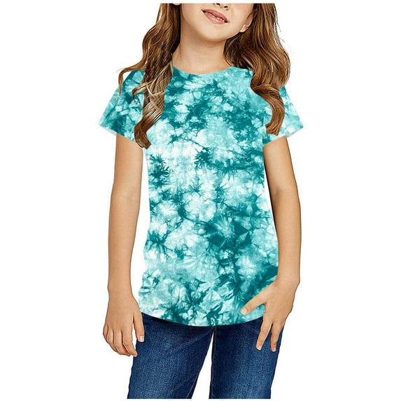 naisibaby Toddler Boys Girls Crew Neck Short Sleeve Top, Kids Unisex Fashion Tie Dye Printed T-Shirt Green 9-10 T
