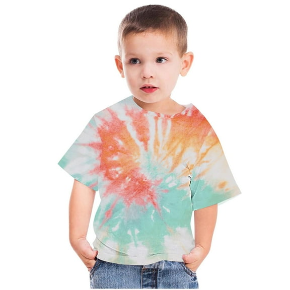 naisibaby Toddler Boys Girls Crew Neck Short Sleeve Top, Kids Unisex Fashion Tie Dye Printed T-Shirt Multicolor 4-5 T