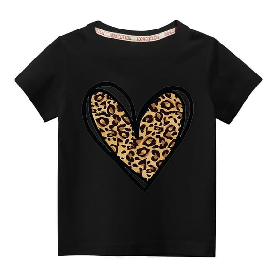 naisibaby Toddler Boys Girls Fashion Cute Solid Color Round Neck T-Shirt, Kids Heart Printed Short Sleeve Cotton Top Black 3 T