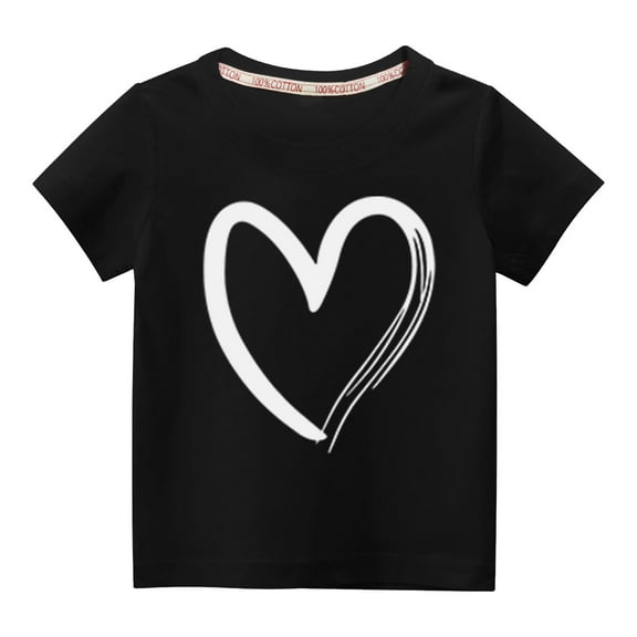 naisibaby Toddler Boys Girls Fashion Cute Solid Color Round Neck T-Shirt, Kids Heart Printed Short Sleeve Cotton Top Black 3 T