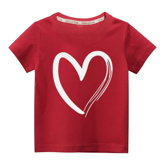 naisibaby Toddler Boys Girls Fashion Cute Solid Color Round Neck T-Shirt, Kids Heart Printed Short Sleeve Cotton Top Red 7 T