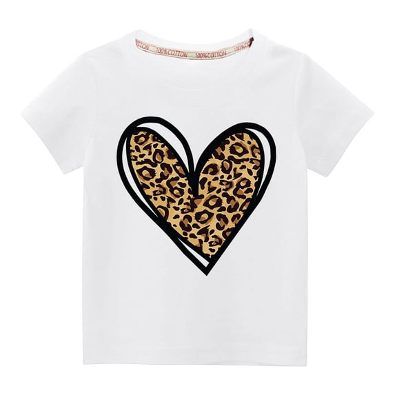 naisibaby Toddler Boys Girls Fashion Cute Solid Color Round Neck T-Shirt, Kids Heart Printed Short Sleeve Cotton Top White 9 T