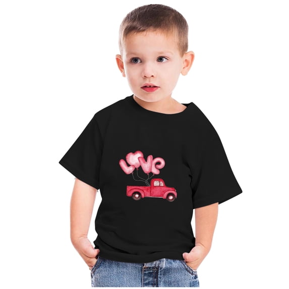 naisibaby Toddler Boys Girls Solid Color Round Neck T-Shirt, Kids Love Printed Short Sleeve Cotton Casual Daily Top Black 5-6 T