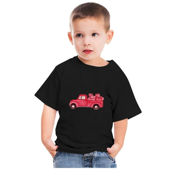 naisibaby Toddler Boys Girls Solid Color Round Neck T-Shirt, Kids Love Printed Short Sleeve Cotton Casual Daily Top Black 9-10 T