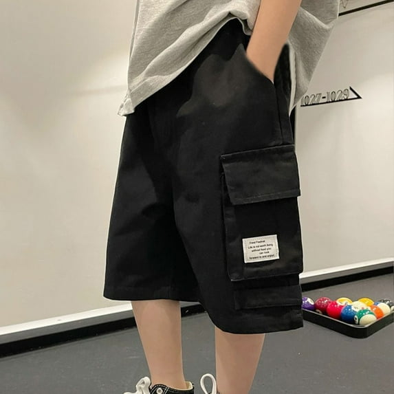 naisibaby Toddler Boys Shorts Hip Hop Shorts Pants, Summer Solid Color Shorts Black 6T