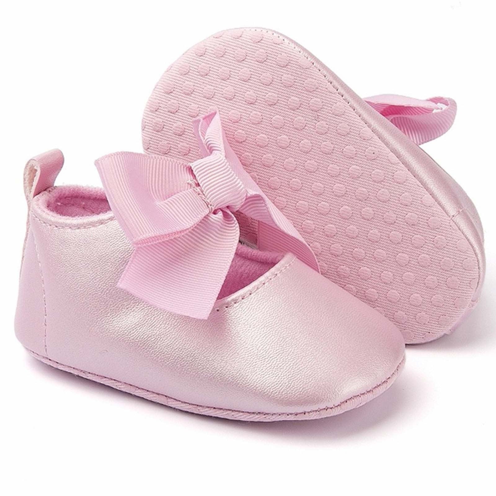 naisibaby Toddler Kid Girls Princess Shoes Cute Solid Color Soft Leather Bow Shoes Pink Size 12