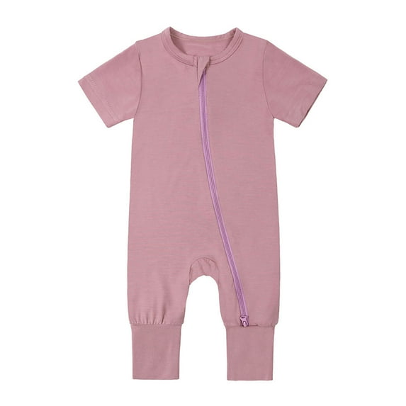 naisibaby Toddler Kids Boys Girls Cute Romper, Solid Color Soft Short Sleeve Home Wear Jumpsuit Pink 18 Months