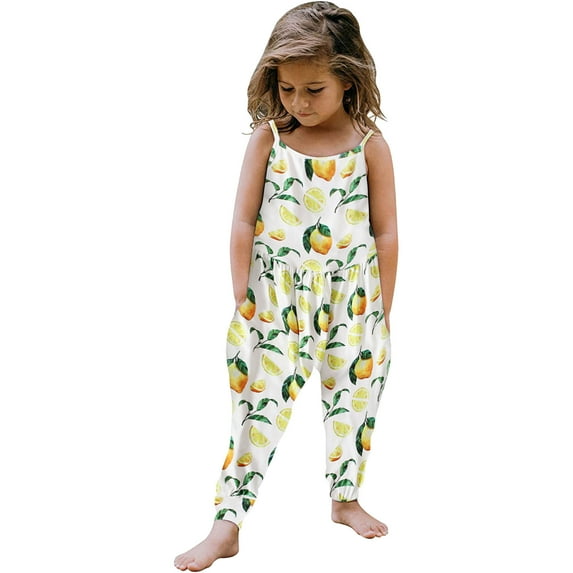 naisibaby Toddler Kids Girls Summer Cute Sleeveless Romper, Baby Flower Printed Suspenders Jumpsuit Yellow 3T