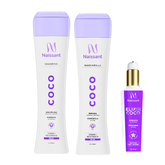 naissant Coconut Shampoo, Mask and Oil | Deep Repairing and Hydrating Dry Hair | Moisturizing, Protector for Dry, Damaged, Color Treated & Natural Hair | Salt & Paraben Free
