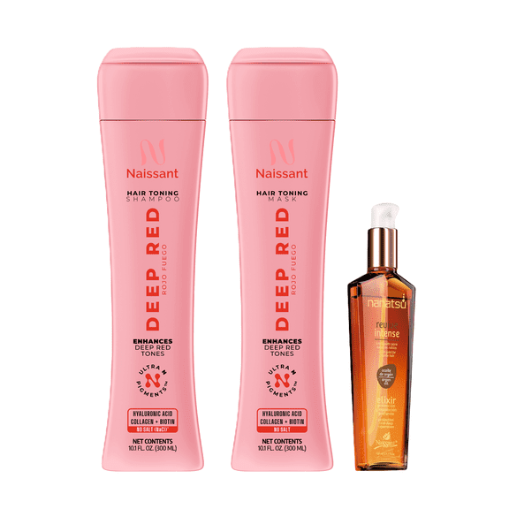 naissant Deep Red Toning Shampoo, Mask & Argan Oil Set | Ultra High-Purity Pigments | Deposits Vibrant Red Tone | Hyaluronic Acid, Collagen & Biotin | Paraben, Ammonia & Sulfate Free