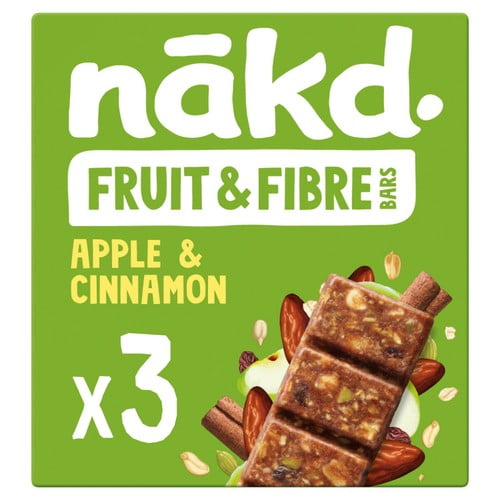 nakd. Fruit & Fibre Apple & Cinnamon Bars Multipack 3 x 44g, British Import (Pack of 3)