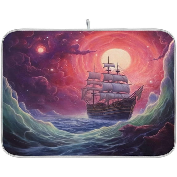 Ship in Ocean Dish Drying Mat, Absorbent Microfiber Pad Protector For Kitchen Counter Top Mat Dish Drainboard 18x24in Home Decor