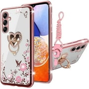 nancheng Kickstand Rose Slim Cell Phone Case with Phone Strap for Samsung Galaxy A14, Rose