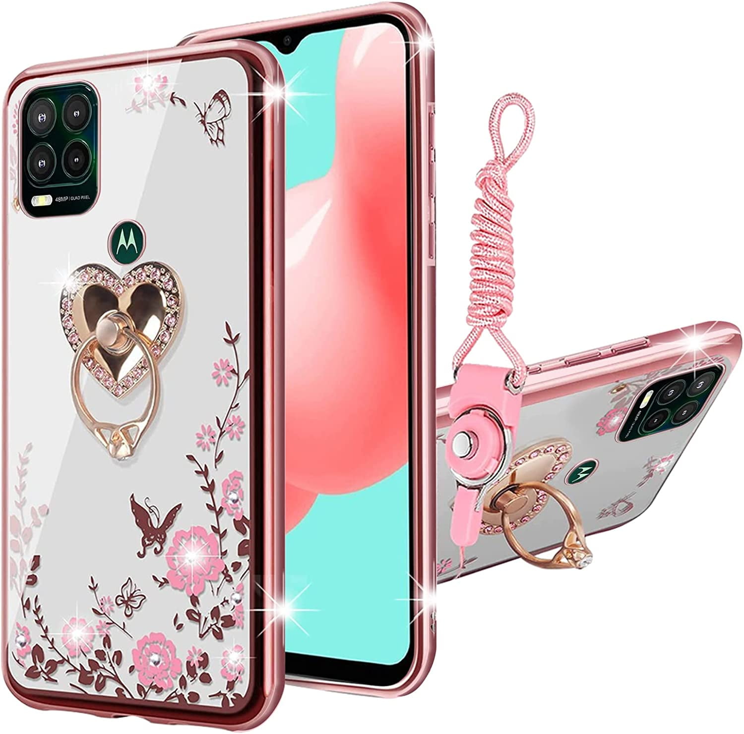 Nancheng Motorola G Stylus 5G 2021 Case, Heart Butterfly Floral
