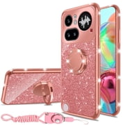 nancheng for Nothing Phone 4A Pro Phone Case Cute Bling Women Girls Glitter Phone Cover, TPU Bumper Shockproof Protetion Case with 360  Rotatable Ring Kickstand Lanyard, Rose Gold
